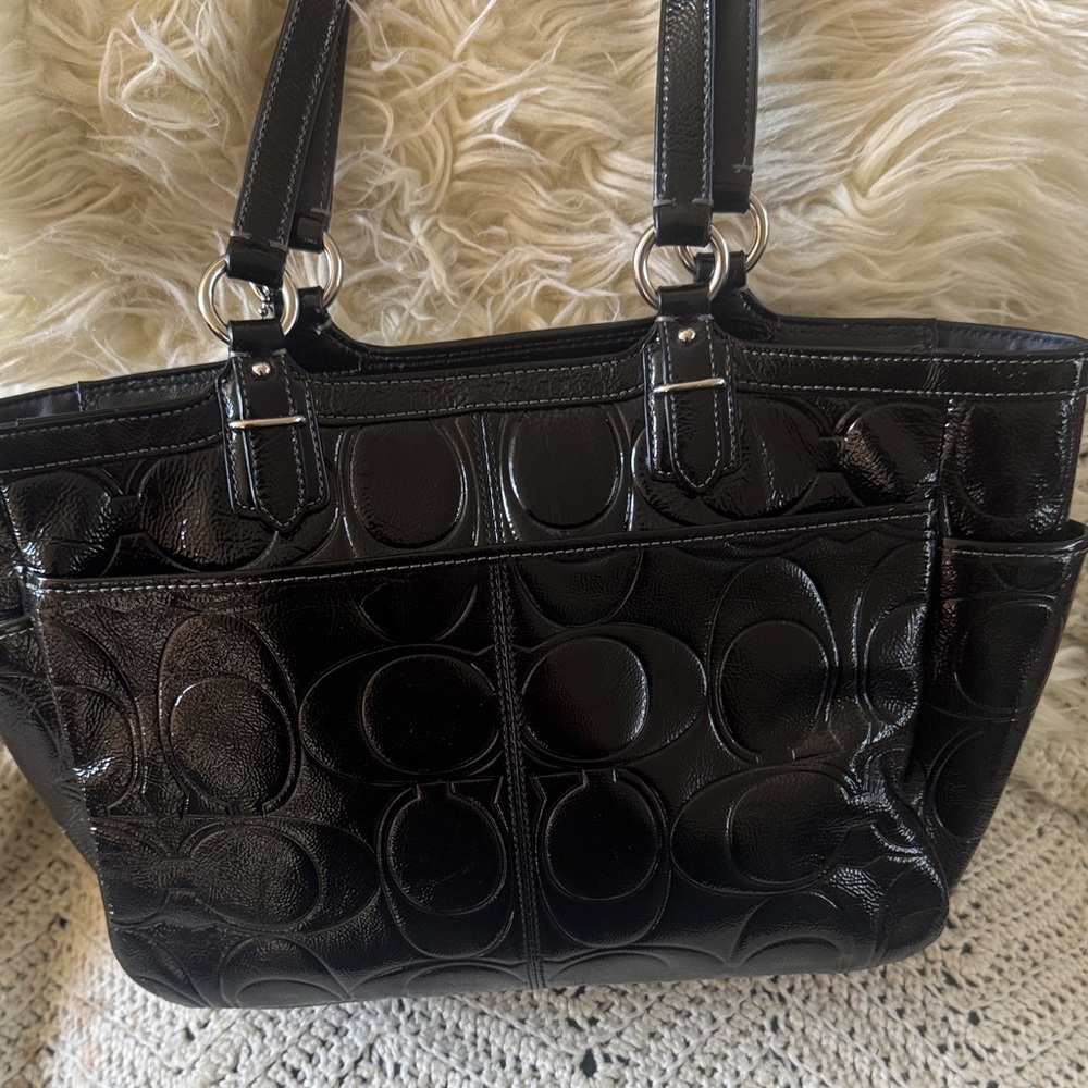 Coach Embossed Black Leather Tote - Picture 4 of 13